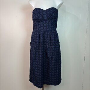 Grils from Savoy Dress 10 Strapless Navy Blue Eyelet Embroidered Anthropologie